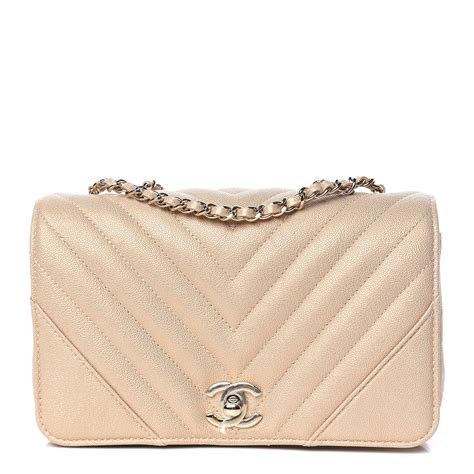 chanel mini flap beige chevron caviar